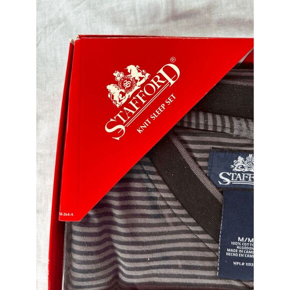 Men's Stafford 100% Cotton Christmas Sleep Set NIB, Size Medium Black/Gray - Picture 3 of 4